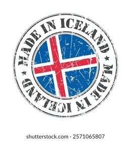 Made in Iceland stamp scratched flag badge logo vector illustration