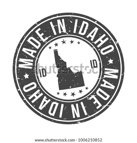 Made In Idaho map State USA Quality Original Stamp Design Vector Art Tourism Souvenir Round Seal.