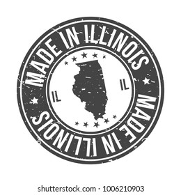 Made In Illinois State USA Map Quality Original Stamp. Design Vector Art Tourism Souvenir Round.