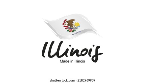 Made in Illinois USA new handwritten flag ribbon typography lettering logo label banner