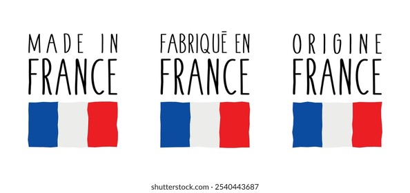 Made in, Fabriqué en, Origine France : made in France, France origin in French