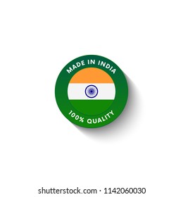 Made in India badge with India flag. Badge  with long shadow. Vector illustration. 