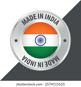 Made in India badge logo flag sticker 3d vector illustration isolated on white