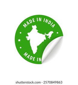 Made in India - Country Map Sticker. Best Quality. Original Product. Vector illustration.