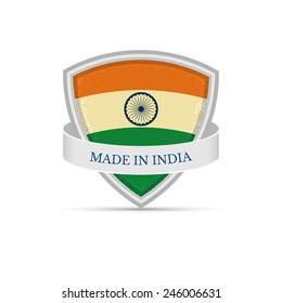Made in India, Flag of India on the shield Isolated on white background