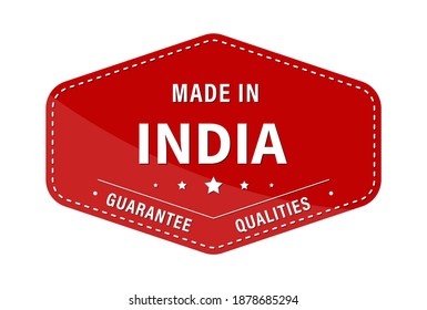 HECHO EN INDIA, garantizar la calidad. Etiqueta, etiqueta o marca comercial. Ilustración vectorial. Estilo plano.