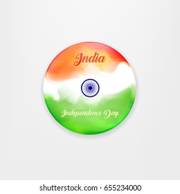 Made in India. illustration of banner and badge for colorful India. Indian Independence Day concept background with Ashoka wheel. Vector Illustration