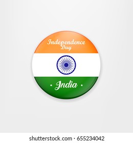 Made in India. illustration of banner and badge for colorful India. Indian Independence Day concept background with Ashoka wheel. Vector Illustration