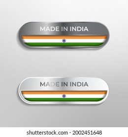 Made in India Label, Symbol or Logo Luxury Glossy Grey and White 3D Illustration