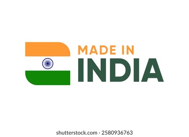 Made in India Label Vector Design with Flag Icon Template