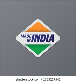 'Made In India' logo unit on gray background. Editable vector design.