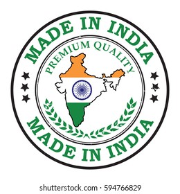 Made in India, Premium quality -  grunge printable stamp, label and sign with national flag colors. Print colors used