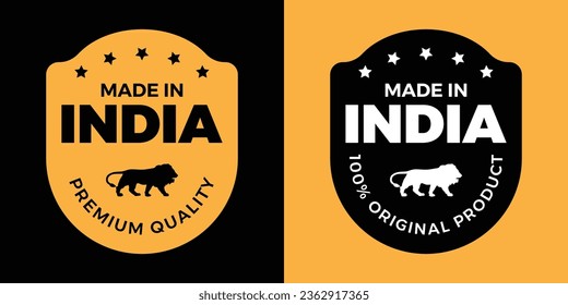 "Made in India", Premium Quality, Stamp, icon,Emblem, logo, stamp, badge, sticker, label, new illustration, make in India,  abstraction, flat vector, isolated new illustration.