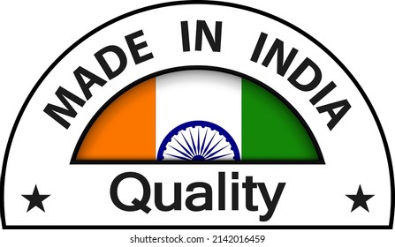 Made in India Quality Symbol, Circle Button, Vektorindische Qualitätszertifikat Illustration.
