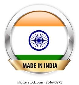 made in india silver badge isolated button on white background - vector eps10