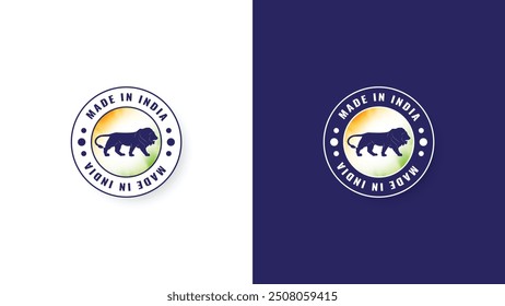 Made in India stamp icon set featuring a Self-Reliant India in blue and white. Ideal for Indian products and industrial branding, this symbol icon set is isolated on a white background. EPS 10