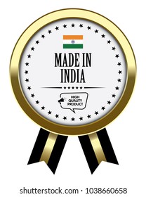 Made in India. Vector Badge with Ribbon.