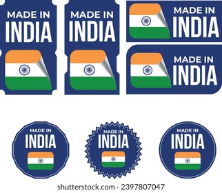 Made in India, vector logos with Japan flag painted circles and stripe