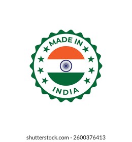 made in india vector seal design illustration with national flag colors and stars