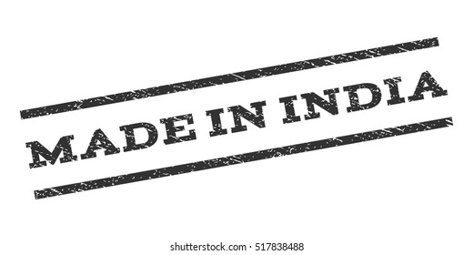 Made In India watermark stamp. Text tag between parallel lines with grunge design style. Rubber seal stamp with dust texture. Vector gray color ink imprint on a white background.