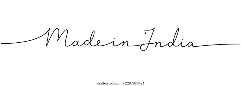Made in India - word with continuous one line. Minimalist drawing of phrase illustration. India country - continuous one line illustration.