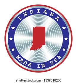 Made in Indiana seal or stamp. Round hologram sign for label design and national marketing.