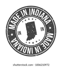 Made In Indiana State USA map Quality Original Stamp. Design Vector Art Tourism Souvenir Round.