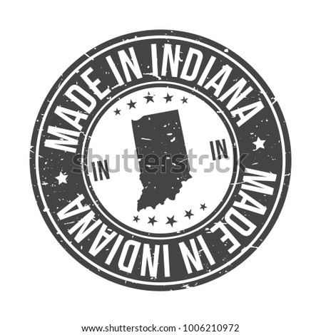 Made In Indiana State USA map Quality Original Stamp. Design Vector Art Tourism Souvenir Round.