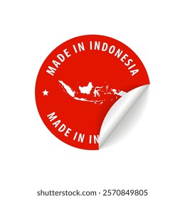 Made in Indonesia - Country Map Sticker. Best Quality. Original Product. Vector illustration.