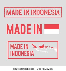 Hecho en Indonesia conjunto de etiquetas, República de Indonesia iconos de productos