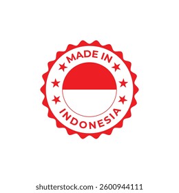 made in indonesia vector label seal design illustration with national flag colors and stars