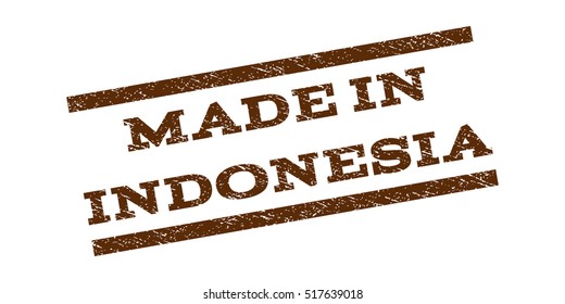 Made In Indonesia watermark stamp. Text tag between parallel lines with grunge design style. Rubber seal stamp with unclean texture. Vector brown color ink imprint on a white background.