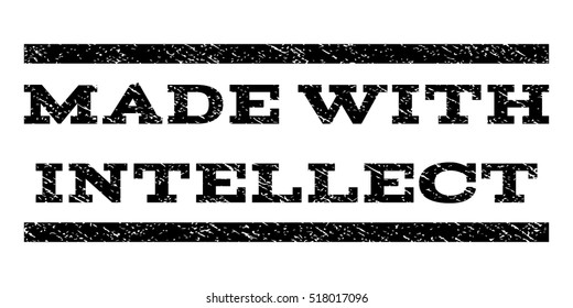 Made With Intellect watermark stamp. Text caption between horizontal parallel lines with grunge design style. Rubber seal stamp with scratched texture.