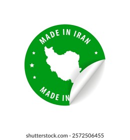 Made in Iran - Country Map Sticker. Best Quality. Original Product. Vector illustration.