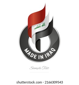 Made in Iraq Abstract wavy flag torch flame red white black modern ribbon strip logo icon vector