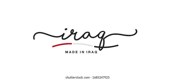 Made in Iraq handwritten calligraphic lettering logo sticker flag ribbon banner