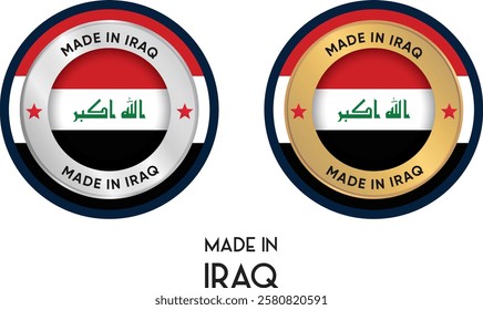 Made in Iraq. Premium labels, stickers, pointer, badge and symbol of Iraq flag icon. Collection vector illustration