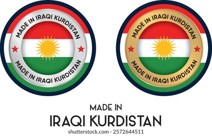 Made in Iraqi Kurdistan. Premium labels, stickers, pointer, badge and symbol of Iraqi Kurdistan flag icon. Collection vector illustration