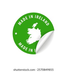 Made in Ireland - Country Map Sticker. Best Quality. Original Product. Vector illustration.