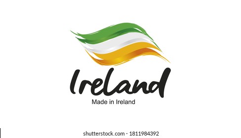 Made in Ireland handwritten flag ribbon typography lettering logo label banner