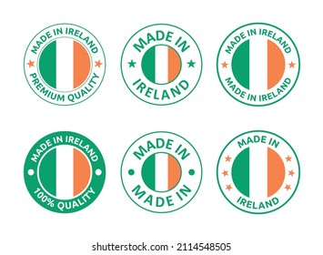 made in Ireland labels set, Republic of Ireland product emblem