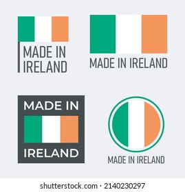 made in Ireland labels set, Republic of Ireland product emblem