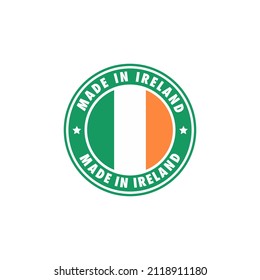 Made In Ireland Round Label Icon. Stamp, Sign, Sticker, Badge, Symbol, Emblem, Logo Print With Irish Flag. Vector Illustration EPS 10.