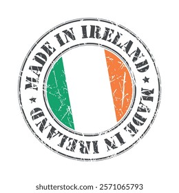 Made in Ireland stamp scratched flag badge logo vector illustration