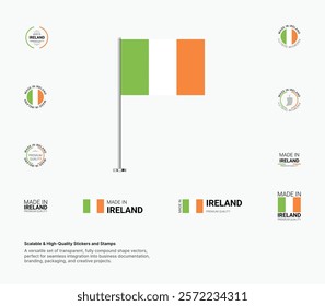 Made in Ireland Stamps, Flag, Tags, labels, Seals, Icons. Creative Designs for Branding and Packaging