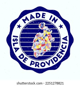 Made In Isla de Providencia. Island round stamp. Seal of Isla de Providencia with border shape. Vintage badge with circular text and stars. Vector illustration.