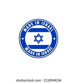 Made in Israel round label icon. stamp, sign, sticker, badge, symbol, emblem, logo print with jewish flag. Vector illustration EPS 10.