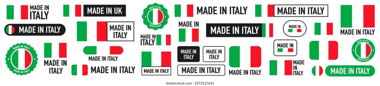 Made in Italy badges and emblems of set collection illustrations.	