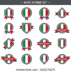 Made in Italy badges. Fatto in Italia. Italian flag icons, symbols, signs, badges vector set.