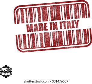 Made in Italy With Barcode And Shadow Red Grunge Stamp Isolated On White Background. Vector illustration